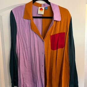 Farm Rio by Anthropology Colorblock Button-Up Shirt